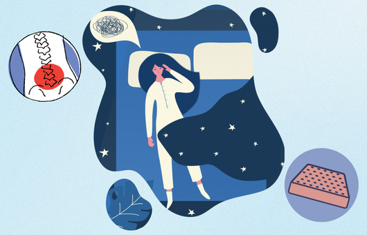 首の骨や姿勢の乱れをイメージした、枕が合わない悩みのイラスト