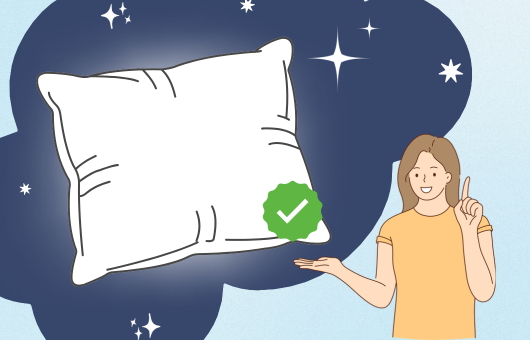 寝返りしやすい枕が良いと紹介する女性のイラスト